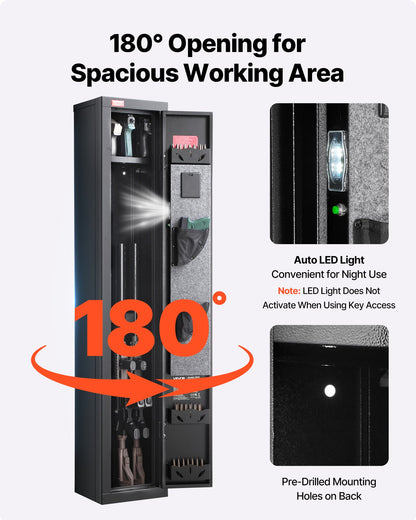 Gun Safe, Heavy Duty Cold-Rolled Steel Fireproof Rifle Cabinet with Digital Keypad & Key, Large Long Gun Cabinet with Magazine and LED Lighting, Adjustable Racks for Rifles, Pistols, Shotgun