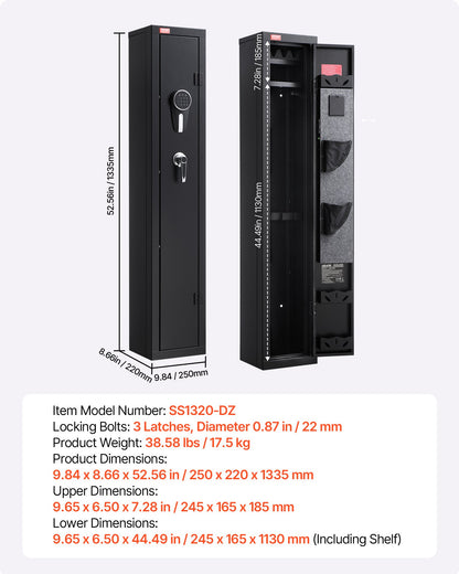 Gun Safe, Heavy Duty Cold-Rolled Steel Fireproof Rifle Cabinet with Digital Keypad & Key, Large Long Gun Cabinet with Magazine and LED Lighting, Adjustable Racks for Rifles, Pistols, Shotgun