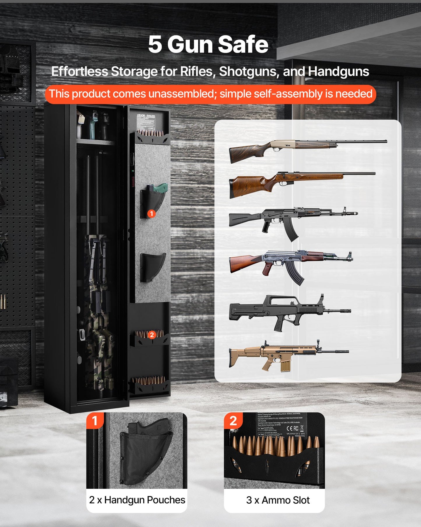 Gun Safe, Heavy Duty Cold-Rolled Steel Fireproof Rifle Cabinet with Fingerprint, Digital Keypad & Key, Large Long Gun Cabinet with Magazine and LED, Adjustable Racks for Rifles, Pistols, Shotgun