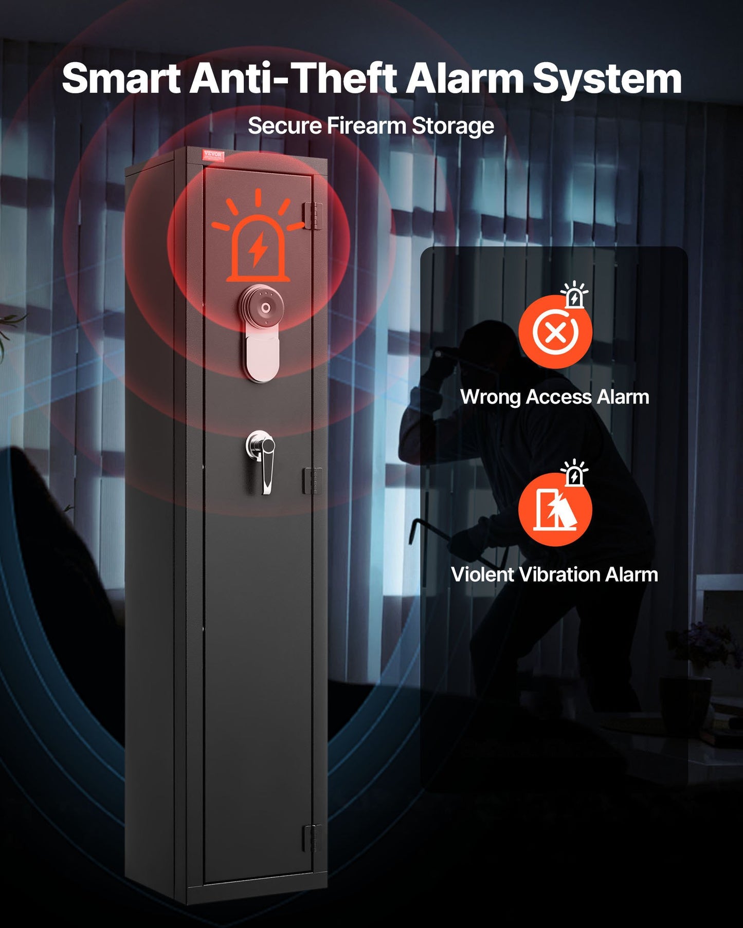 Gun Safe, Heavy Duty Cold-Rolled Steel Fireproof Rifle Cabinet with Fingerprint, Digital Keypad & Key, Large Long Gun Cabinet with Magazine and LED, Adjustable Racks for Rifles, Pistols, Shotgun