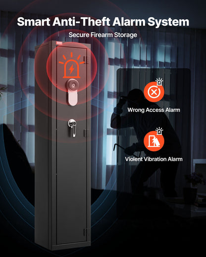 Gun Safe, Heavy Duty Cold-Rolled Steel Fireproof Rifle Cabinet with Fingerprint, Digital Keypad & Key, Large Long Gun Cabinet with Magazine and LED, Adjustable Racks for Rifles, Pistols, Shotgun