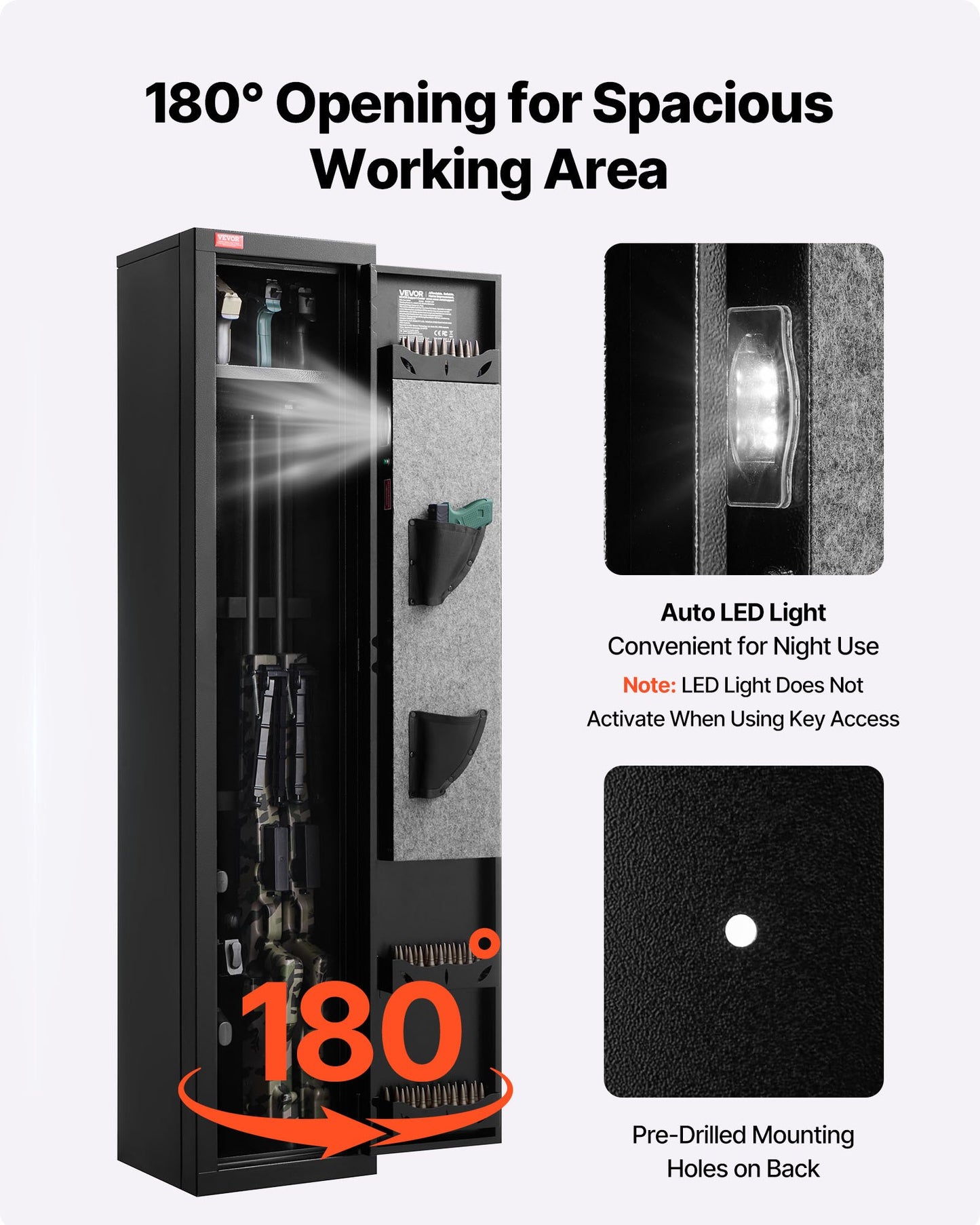 Gun Safe, Heavy Duty Cold-Rolled Steel Fireproof Rifle Cabinet with Fingerprint, Digital Keypad & Key, Large Long Gun Cabinet with Magazine and LED, Adjustable Racks for Rifles, Pistols, Shotgun