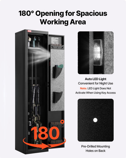 Gun Safe, Heavy Duty Cold-Rolled Steel Fireproof Rifle Cabinet with Fingerprint, Digital Keypad & Key, Large Long Gun Cabinet with Magazine and LED, Adjustable Racks for Rifles, Pistols, Shotgun