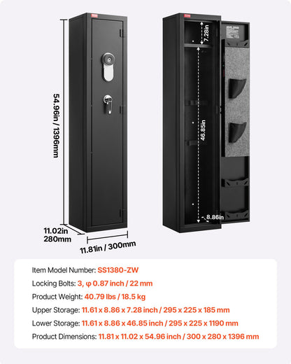 Gun Safe, Heavy Duty Cold-Rolled Steel Fireproof Rifle Cabinet with Fingerprint, Digital Keypad & Key, Large Long Gun Cabinet with Magazine and LED, Adjustable Racks for Rifles, Pistols, Shotgun