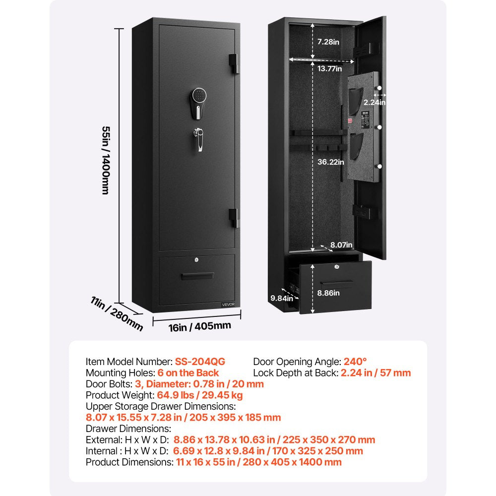 4 Gun Safe Long Gun Cabinet for Rifles & Pistols with Key and Password