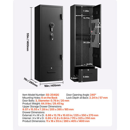 4 Gun Safe Long Gun Cabinet for Rifles & Pistols with Key and Password