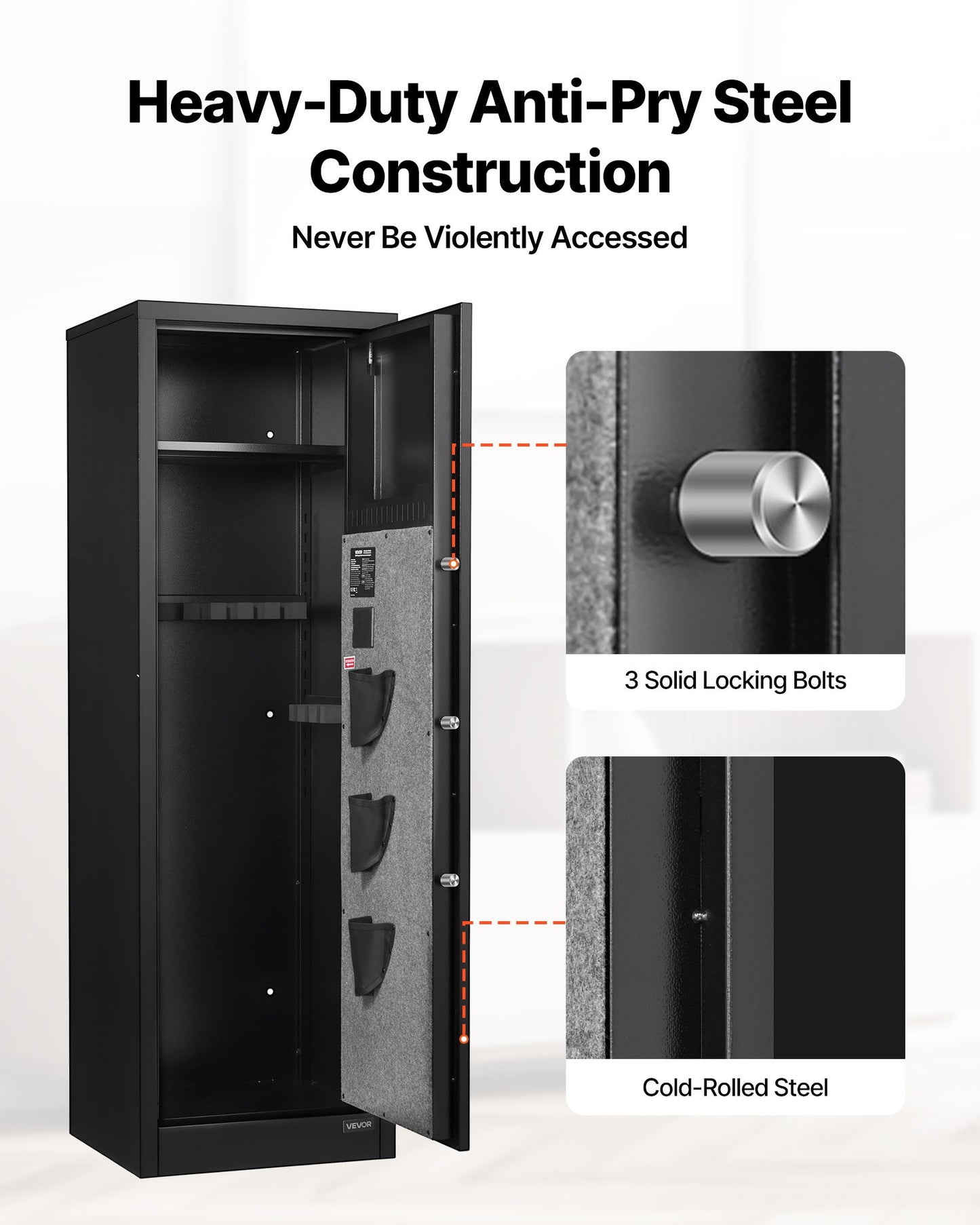 8-10 Gun Safe, Long Gun Cabinet for Rifles and Pistols, Quick Access Rifle Safe with 3 Pistol Pockets and Adjustable Racks, Large Digital Cabinet with Fingerprint and Password Lock