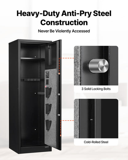 8-10 Gun Safe, Long Gun Cabinet for Rifles and Pistols, Quick Access Rifle Safe with 3 Pistol Pockets and Adjustable Racks, Large Digital Cabinet with Fingerprint and Password Lock