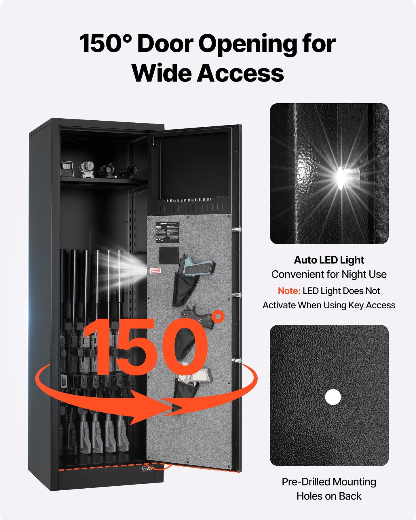 8-10 Gun Safe, Long Gun Cabinet for Rifles and Pistols, Quick Access Rifle Safe with 3 Pistol Pockets and Adjustable Racks, Large Digital Cabinet with Fingerprint and Password Lock