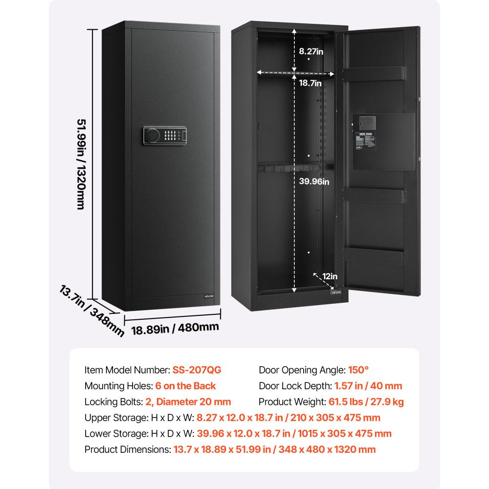 6-8 Gun Safe Long Gun Cabinet for Rifles & Pistols with Key and Password
