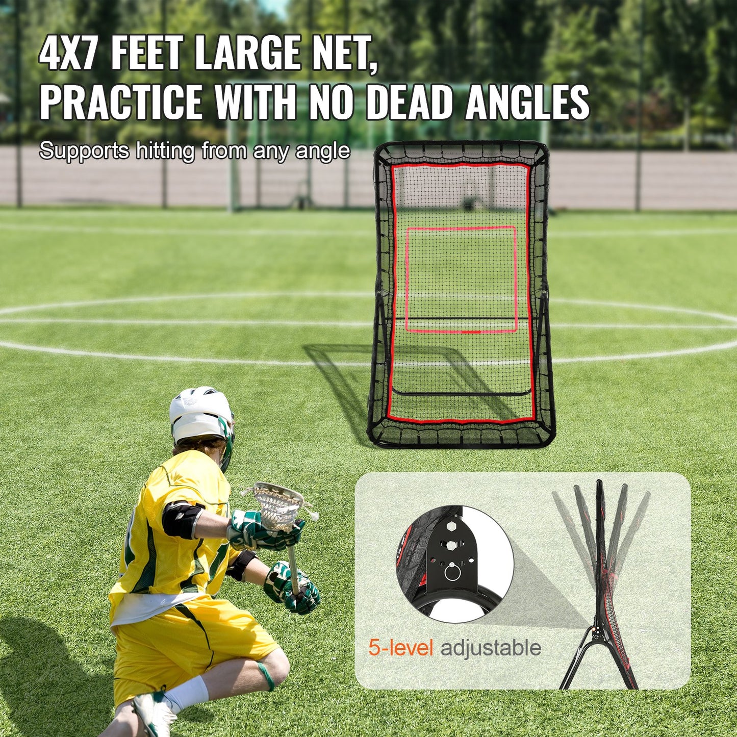 VEVOR Lacrosse Rebounder for Backyard, 1.2x2.1m Volleyball Bounce Back Net, Pitchback