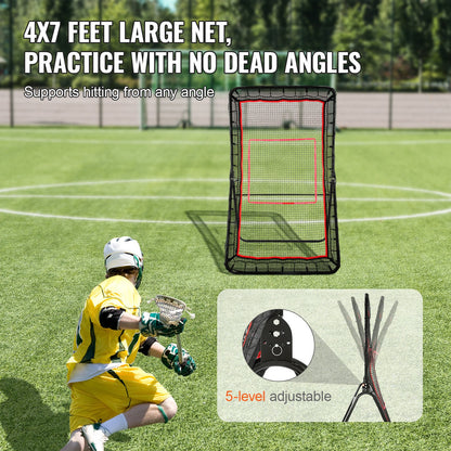 VEVOR Lacrosse Rebounder for Backyard, 1.2x2.1m Volleyball Bounce Back Net, Pitchback