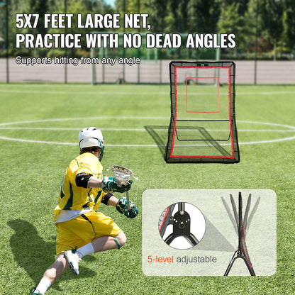 VEVOR Lacrosse Rebounder for Backyard, 5x7 Ft Volleyball Bounce Back Net, Pitchback