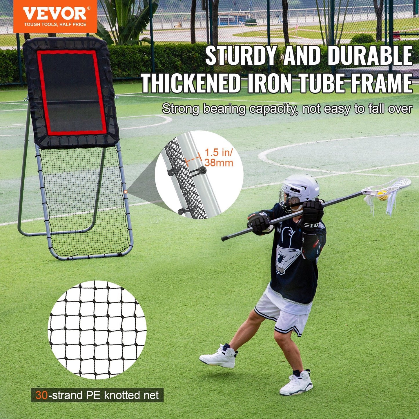 Folding Lacrosse Rebounder & Multi-Sport Training Net, 0.91x2.44 m, Adjustable