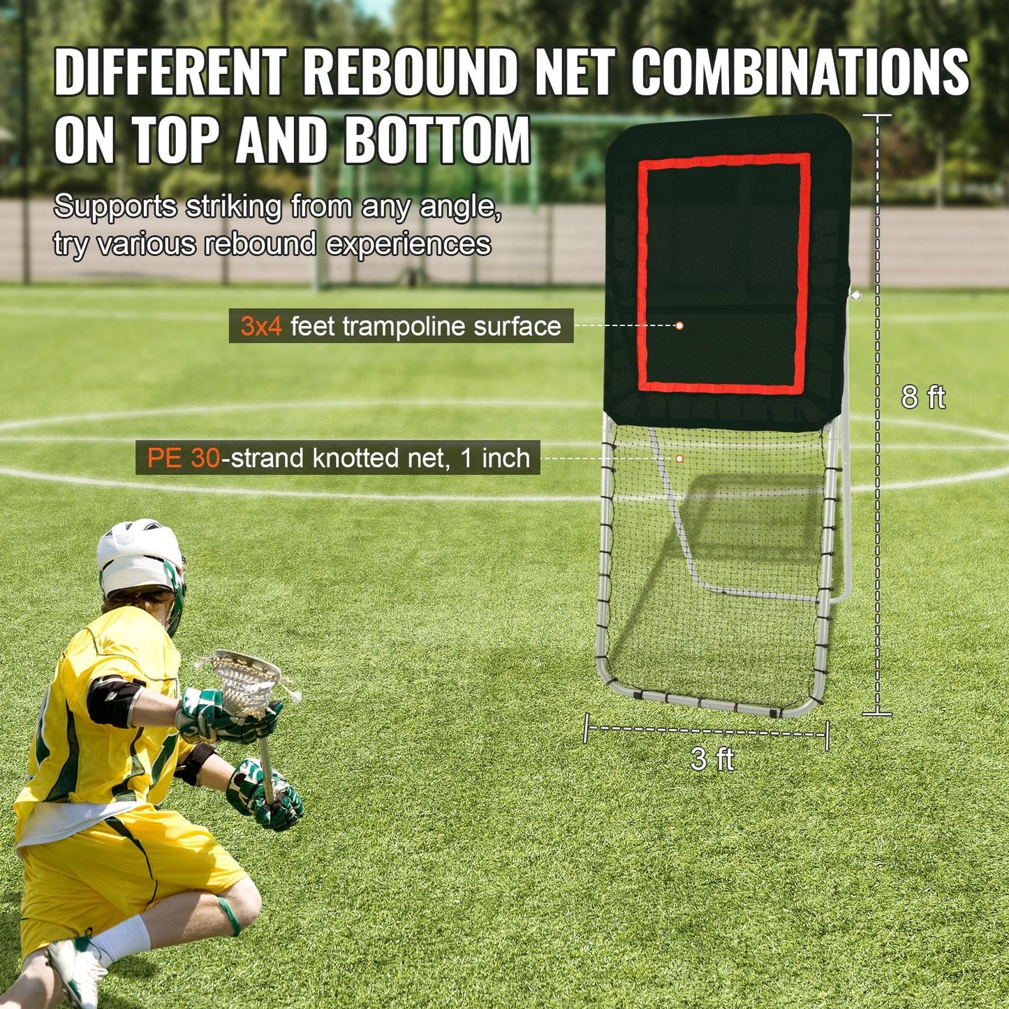 Folding Lacrosse Rebounder & Multi-Sport Training Net, 0.91x2.44 m, Adjustable