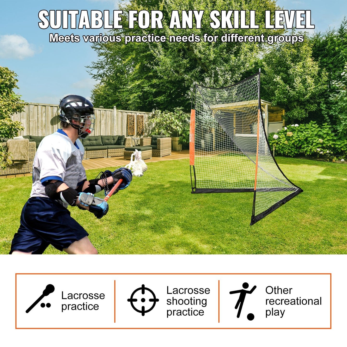 Portable 1.8m x 1.8m Lacrosse Goal with Carry Bag for Training and Backyard Use