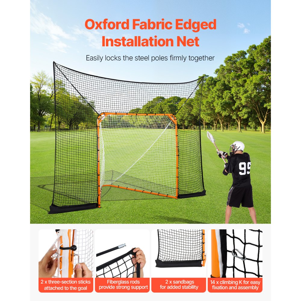 VEVOR 12x9 ft Hockey Lacrosse Goal Backstop with Extended Coverage Training Net