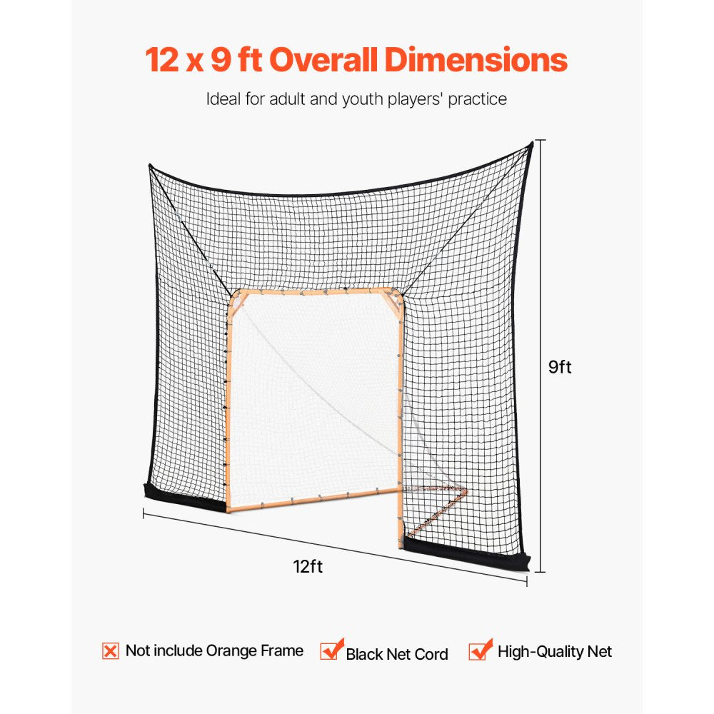 VEVOR 12x9 ft Hockey Lacrosse Goal Backstop with Extended Coverage Training Net
