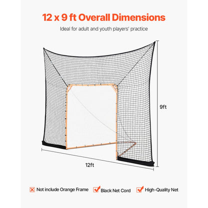 VEVOR 12x9 ft Hockey Lacrosse Goal Backstop with Extended Coverage Training Net