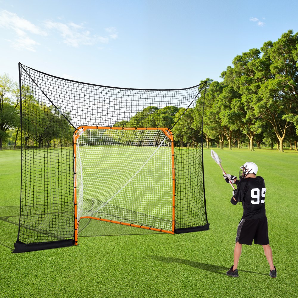 VEVOR 12x9 ft Hockey Lacrosse Goal Backstop with Extended Coverage Training Net
