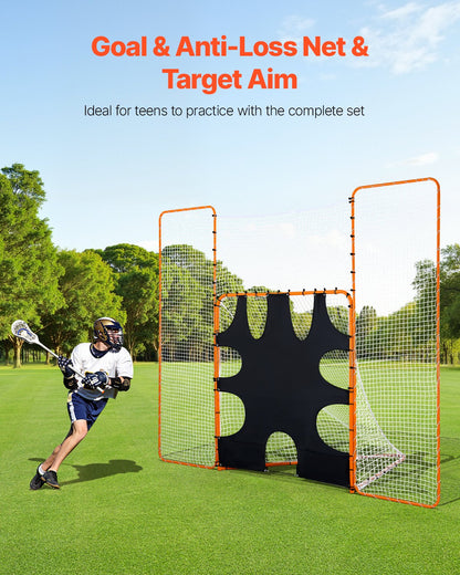 3-IN-1 Lacrosse Goal, 12x9 ft Lacrosse Net with Backstop and Target, Quick & Easy Setup Backyard Rebounder Equipment, Steel Frame Training Nets, Suitable for Youth Adult Training, Orange