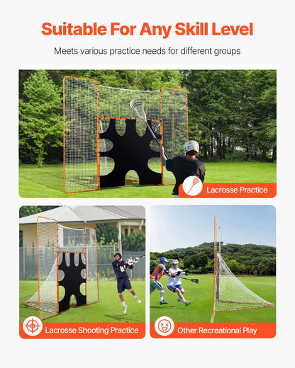 3-IN-1 Lacrosse Goal, 12x9 ft Lacrosse Net with Backstop and Target, Quick & Easy Setup Backyard Rebounder Equipment, Steel Frame Training Nets, Suitable for Youth Adult Training, Orange
