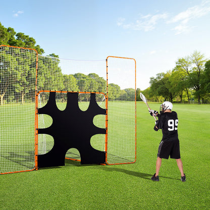3-IN-1 Lacrosse Goal, 12x9 ft Lacrosse Net with Backstop and Target, Quick & Easy Setup Backyard Rebounder Equipment, Steel Frame Training Nets, Suitable for Youth Adult Training, Orange