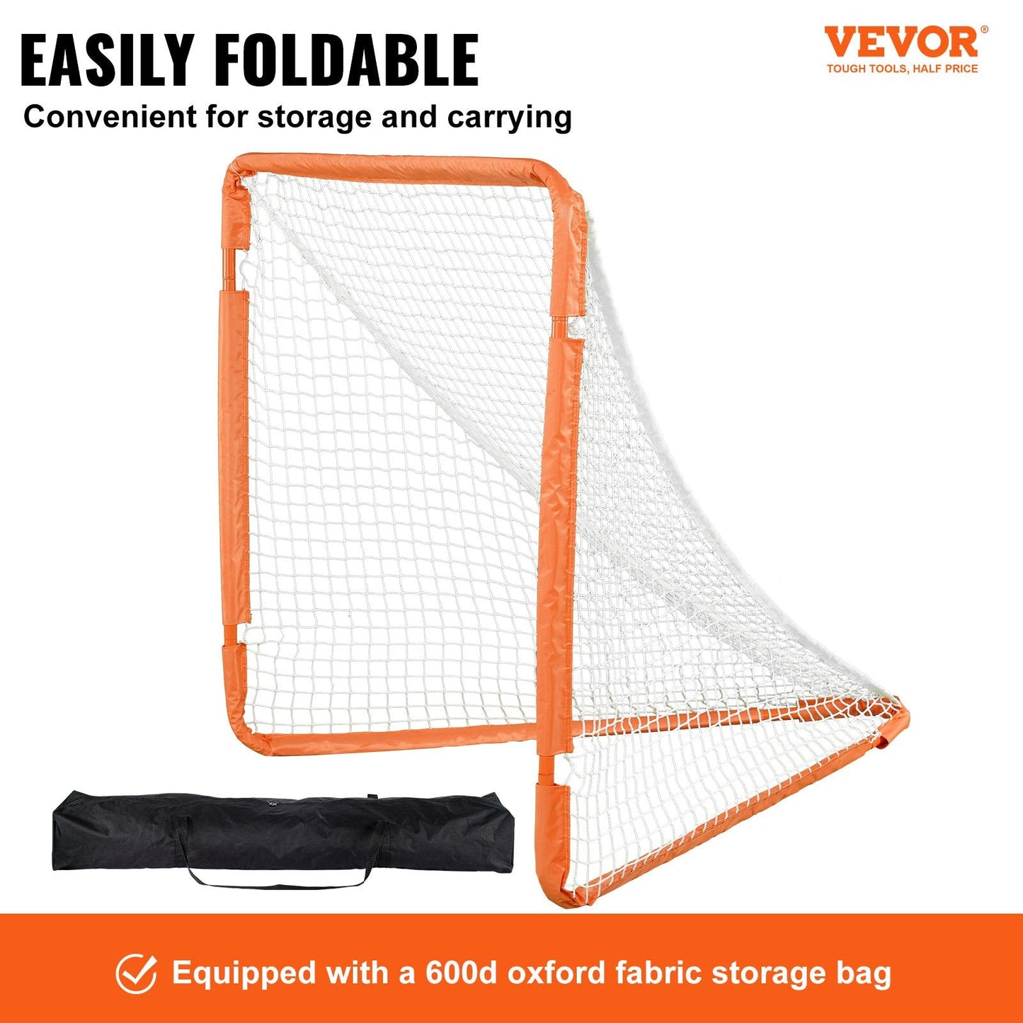 Portable 1.2m x 1.2m Kids Lacrosse Goal with Carry Bag - Easy Setup, Orange