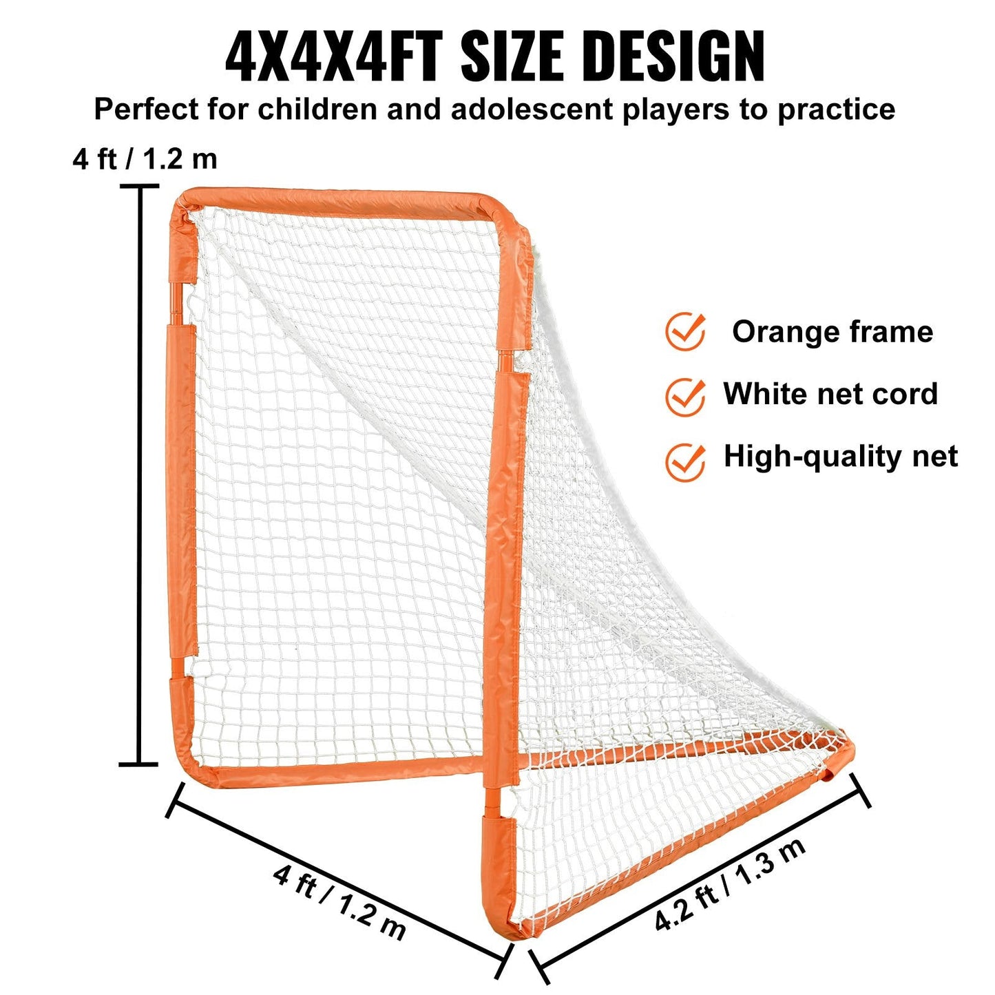 Portable 1.2m x 1.2m Kids Lacrosse Goal with Carry Bag - Easy Setup, Orange