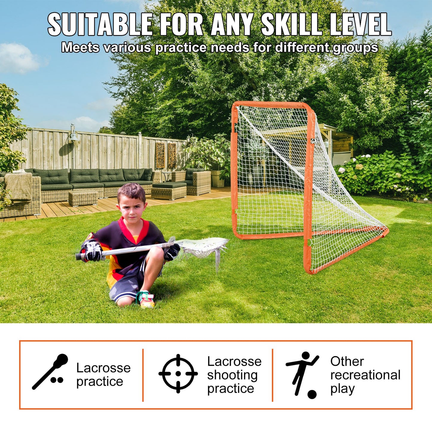 VEVOR Lacrosse Goal, 1.2 mx 1.2 m Small Kids Lacrosse Net, Folding Portable Lacrosse