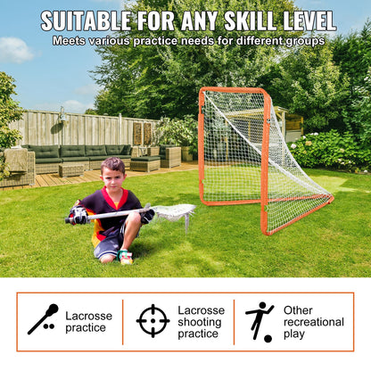 Portable 1.2m x 1.2m Kids Lacrosse Goal with Carry Bag - Easy Setup, Orange