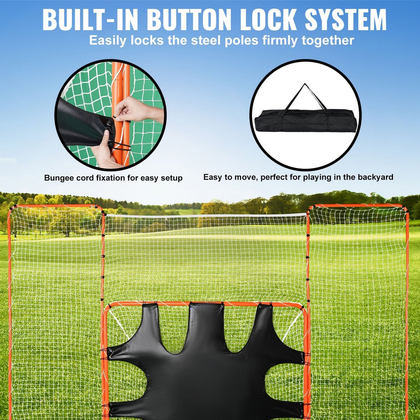 3-in-1 Lacrosse Goal with Backstop and Target, 3.7m x 2.7m Steel Net