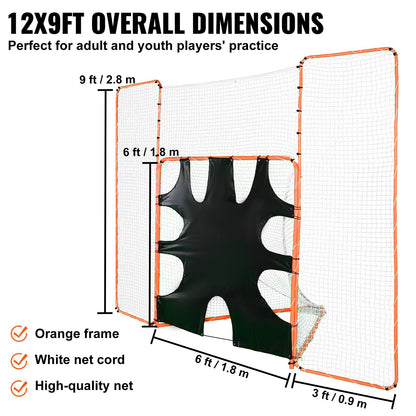 VEVOR 3-IN-1 Lacrosse Goal with Backstop and Target,3.7mx2.7m Lacrosse Net, Steel