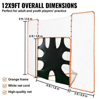 3-in-1 Lacrosse Goal with Backstop and Target, 3.7m x 2.7m Steel Net
