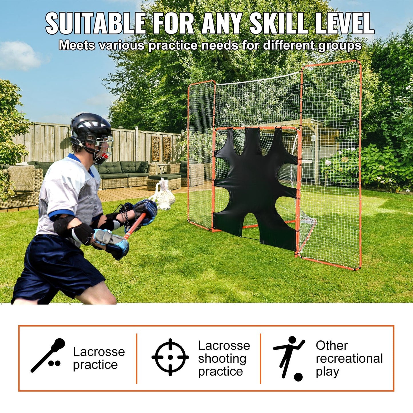 3-in-1 Lacrosse Goal with Backstop and Target, 3.7m x 2.7m Steel Net