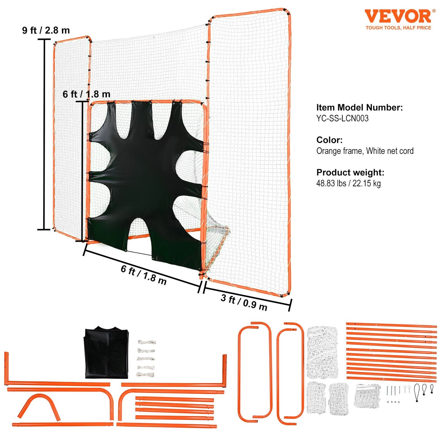 VEVOR 3-IN-1 Lacrosse Goal with Backstop and Target,3.7mx2.7m Lacrosse Net, Steel