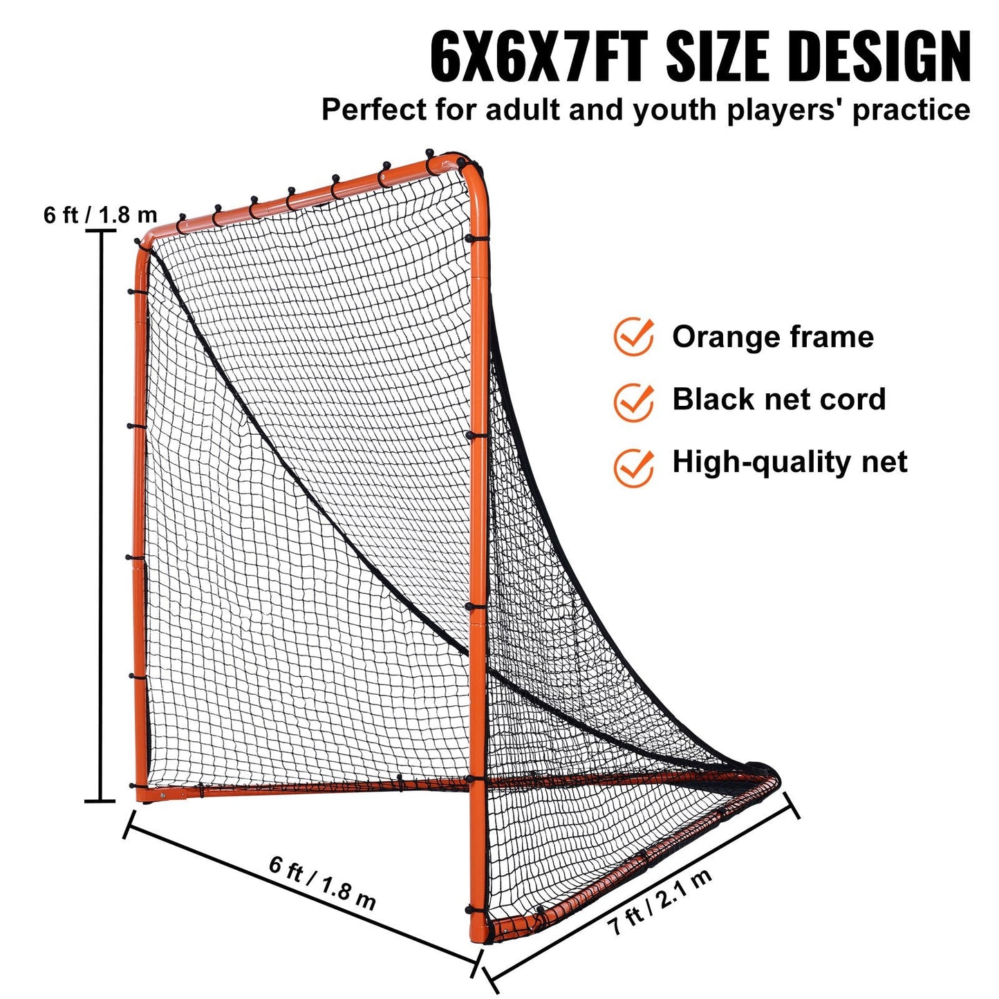 Folding 1.8mx1.8m Lacrosse Goal with Steel Frame for Backyard Training