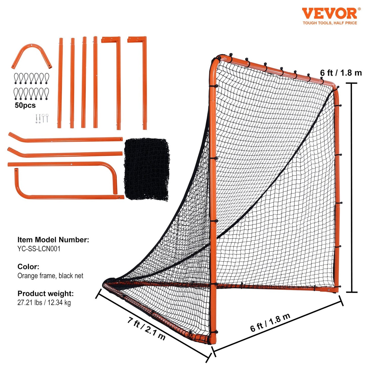 Folding 1.8mx1.8m Lacrosse Goal with Steel Frame for Backyard Training