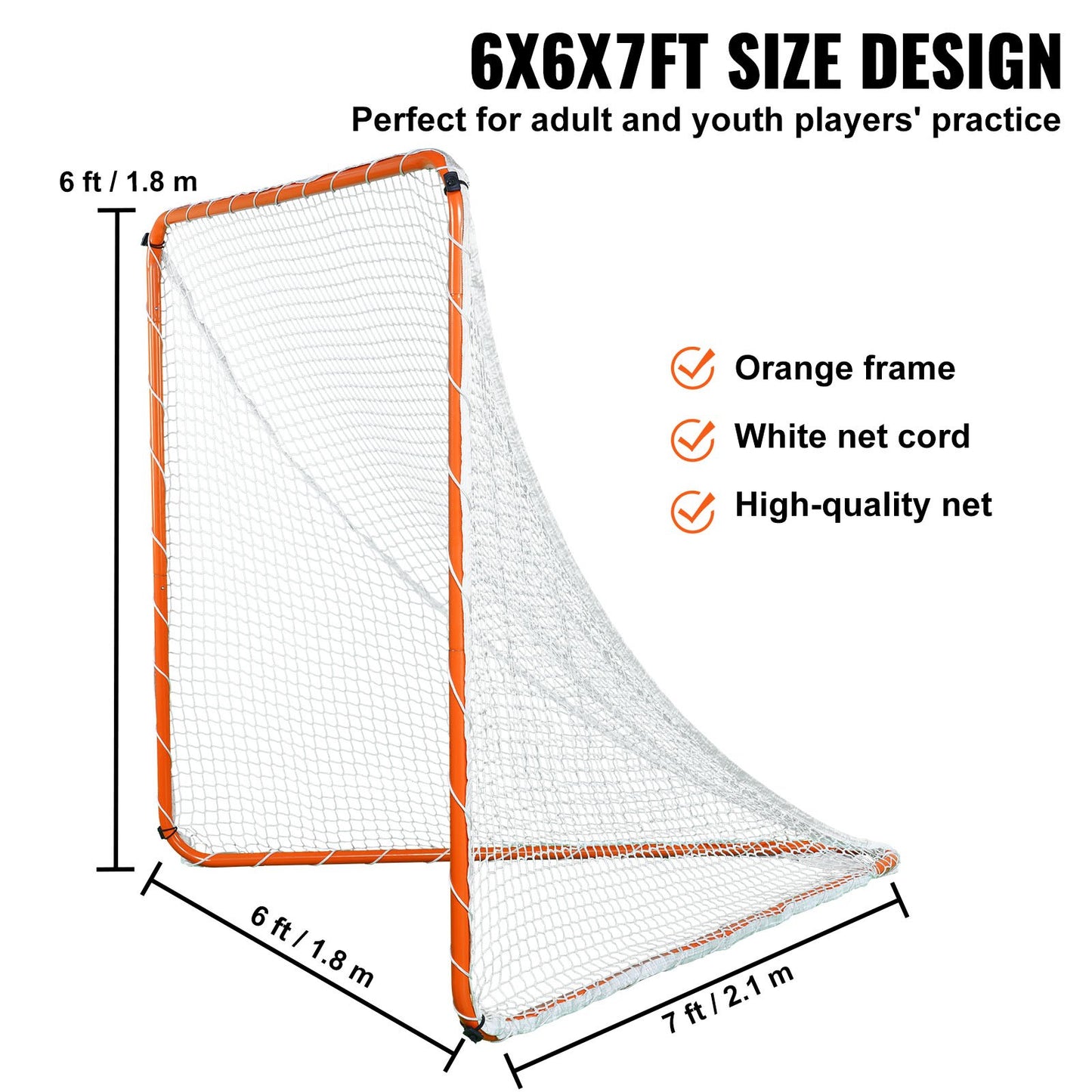 VEVOR Lacrosse Goal, 6' x 6' Lacrosse Net, Steel Frame Backyard Lacrosse Training