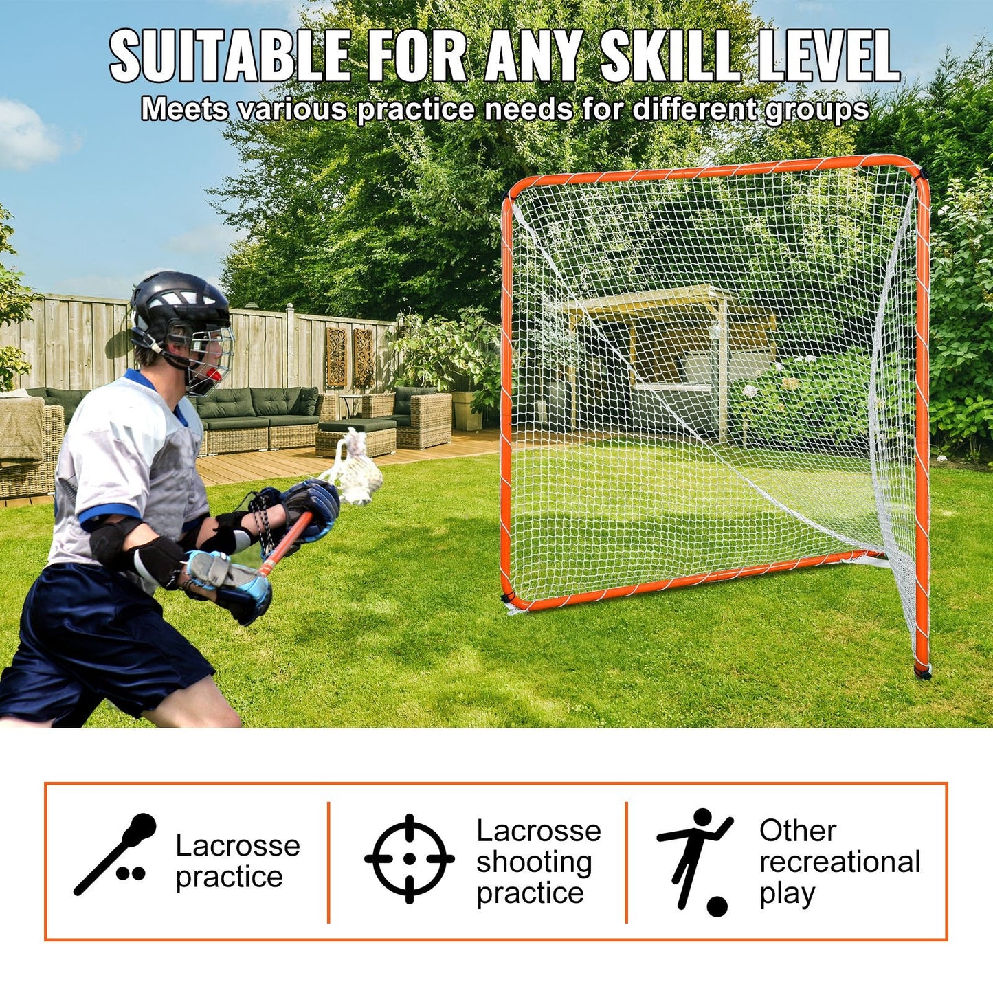 Portable 6x6m Lacrosse Goal with Steel Frame & Carry Bag for Training