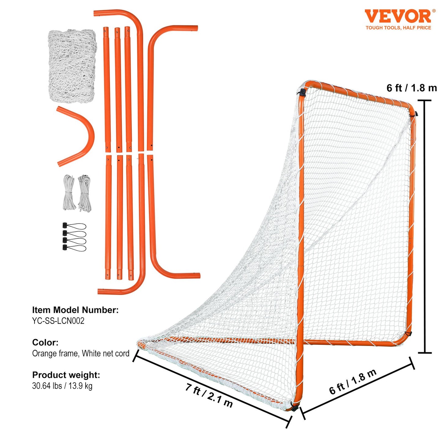 VEVOR Lacrosse Goal, 6' x 6' Lacrosse Net, Steel Frame Backyard Lacrosse Training