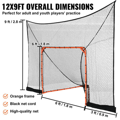 Hockey & Lacrosse Goal Backstop with Extended Coverage, 3.7 x 2.7 m Net