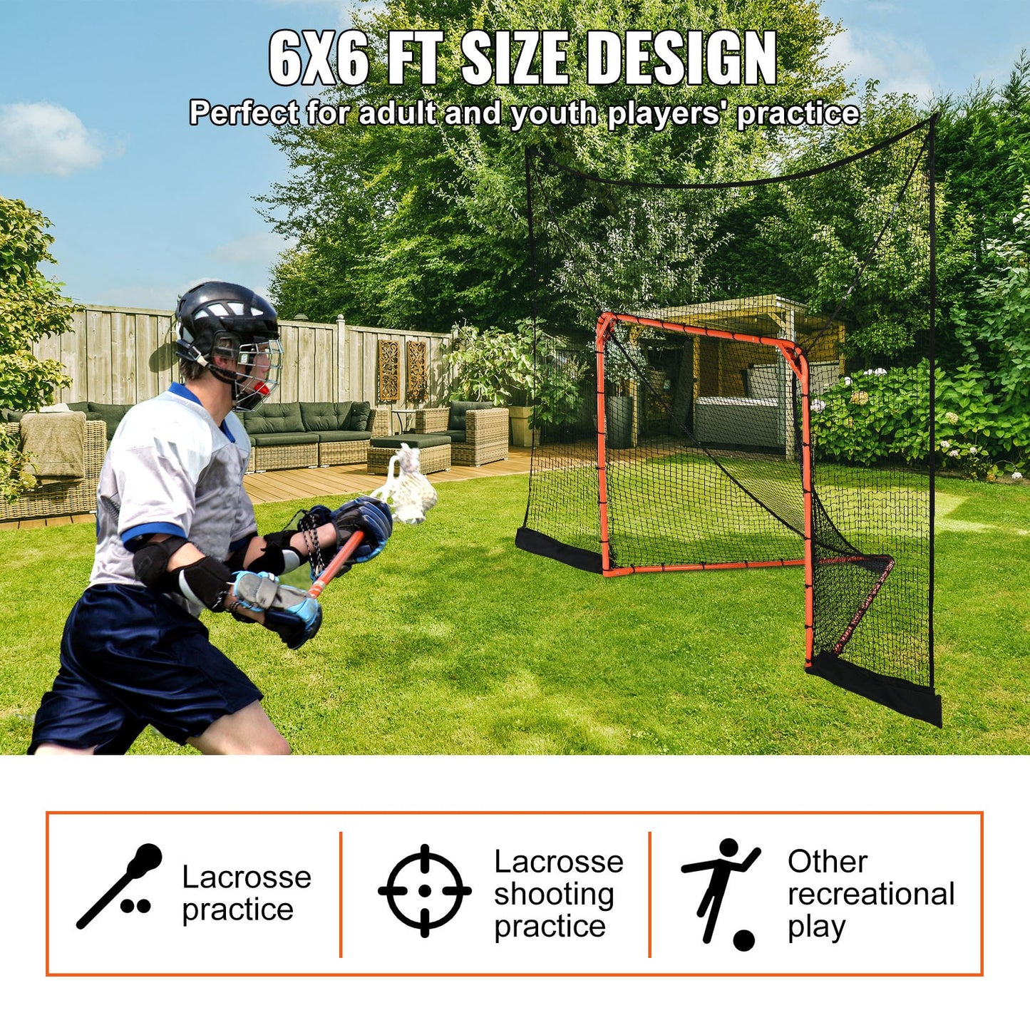 VEVOR Hockey and Lacrosse Goal Backstop with Extended Coverage, 12' x 9' Lacrosse