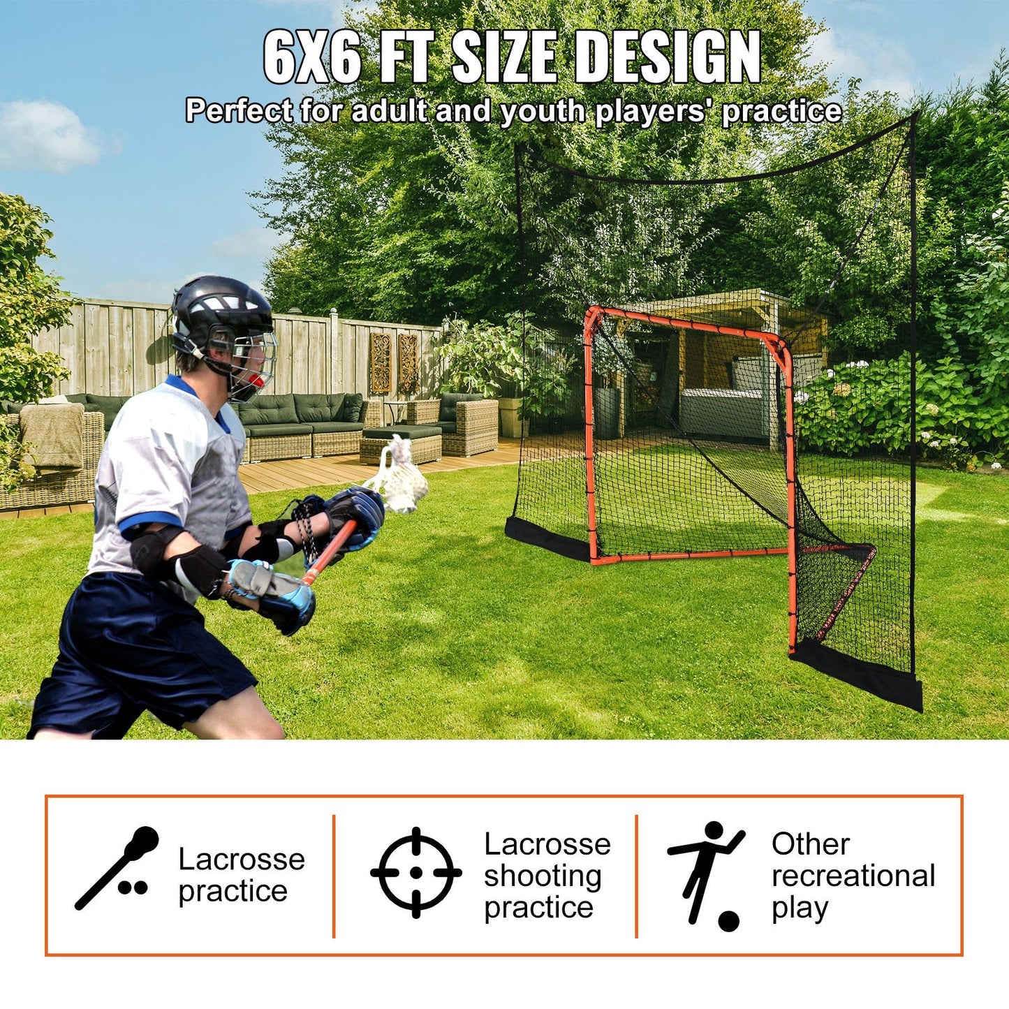 Hockey & Lacrosse Goal Backstop with Extended Coverage, 3.7 x 2.7 m Net