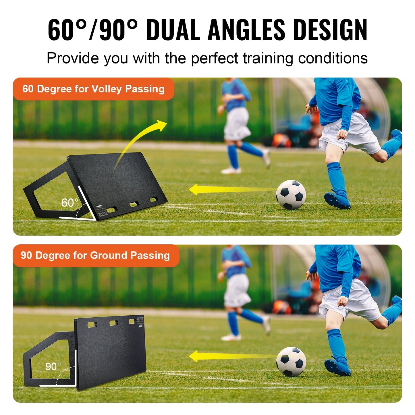 Portable Soccer Rebounder Board, 115x45 cm, 2-Angle Adjustable Training Tool
