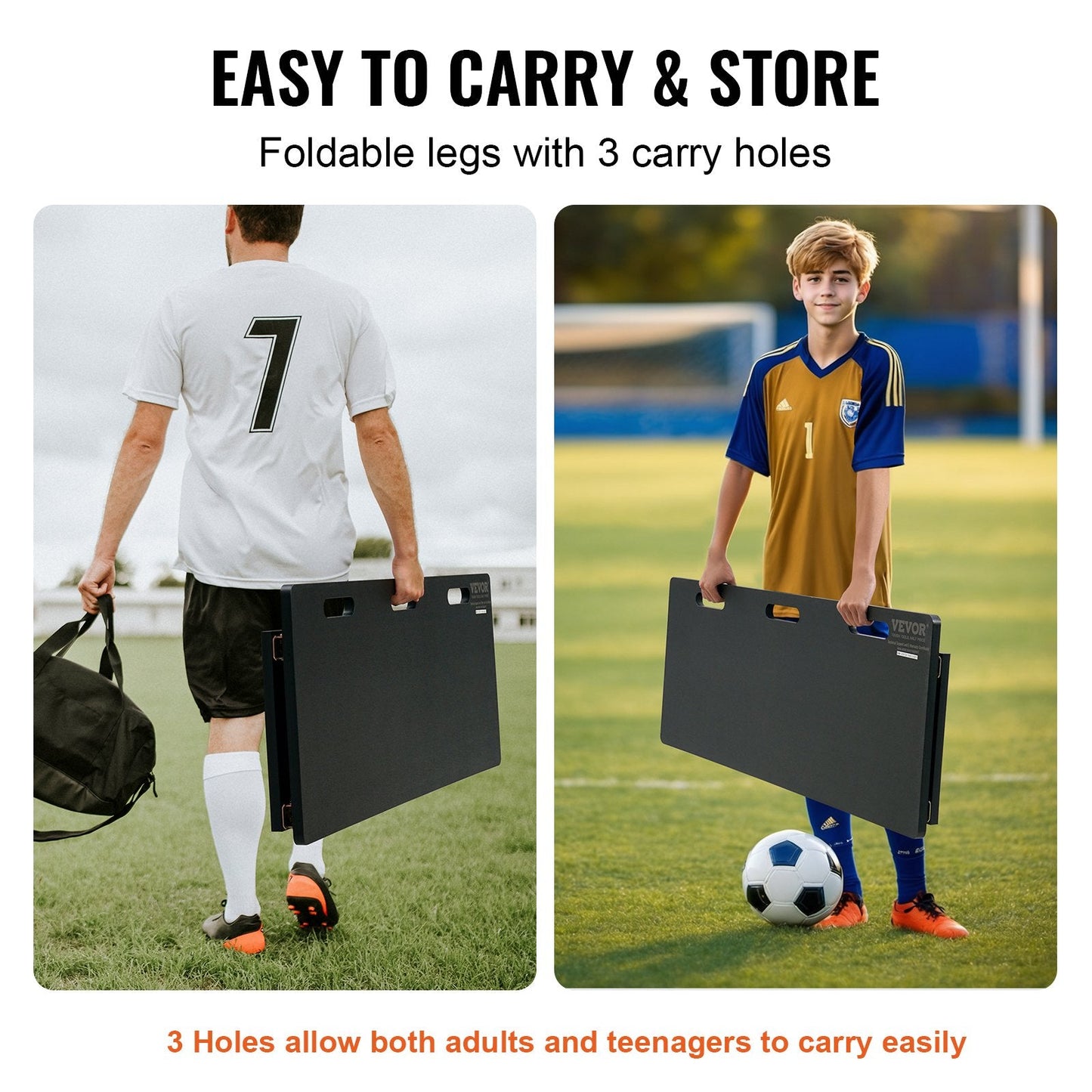 Portable Soccer Rebounder Board, 115x45 cm, 2-Angle Adjustable Training Tool