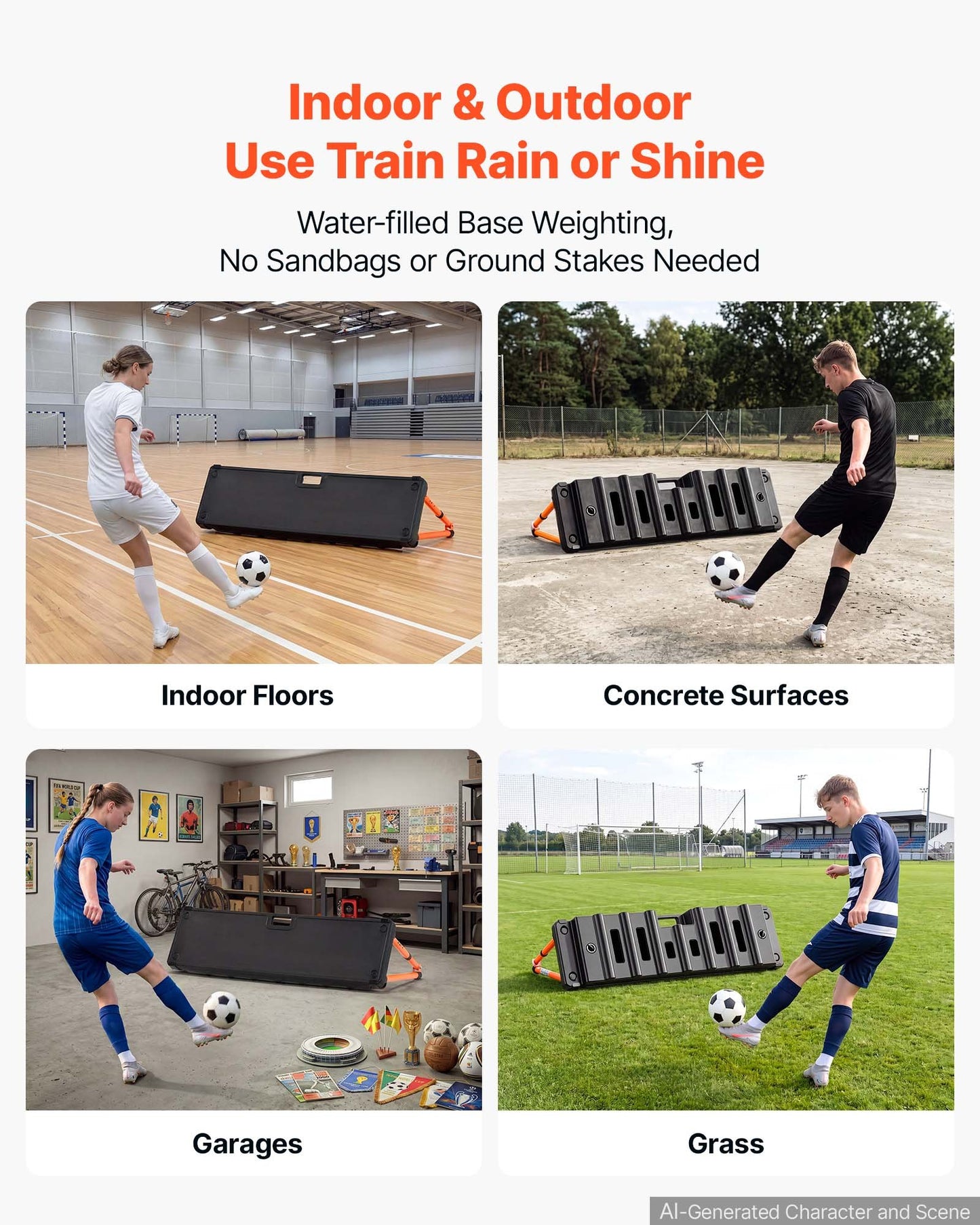 Soccer Rebounder Board, 95 x 25 cm Dual-Sided Soccer Rebound Wall, 4 Adjustable Angles, Portable Water-Fillable PE Kickback Trainer, Ground Stakes for Kids Adults, Passing & Shooting Practice