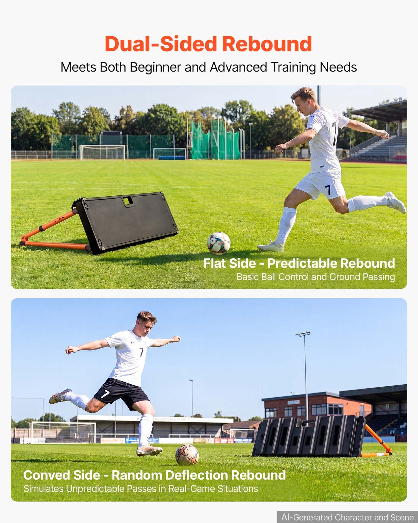 Soccer Rebounder Board, 95 x 25 cm Dual-Sided Soccer Rebound Wall, 4 Adjustable Angles, Portable Water-Fillable PE Kickback Trainer, Ground Stakes for Kids Adults, Passing & Shooting Practice