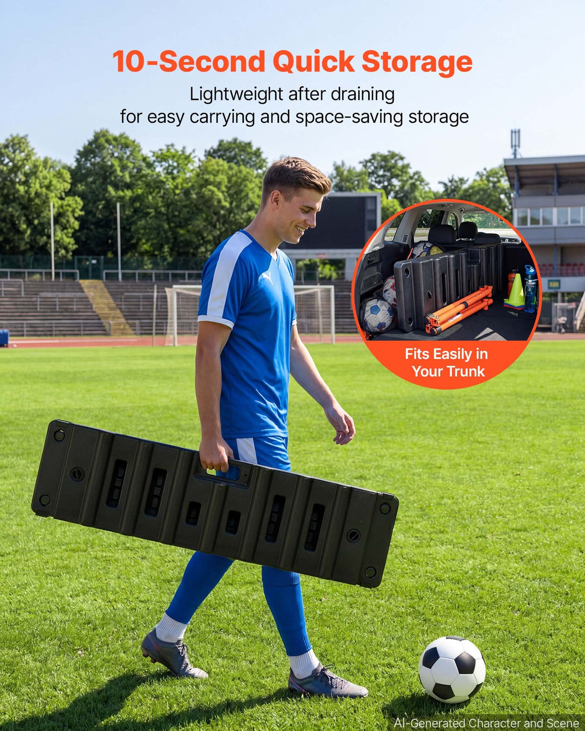 Soccer Rebounder Board, 95 x 25 cm Dual-Sided Soccer Rebound Wall, 4 Adjustable Angles, Portable Water-Fillable PE Kickback Trainer, Ground Stakes for Kids Adults, Passing & Shooting Practice