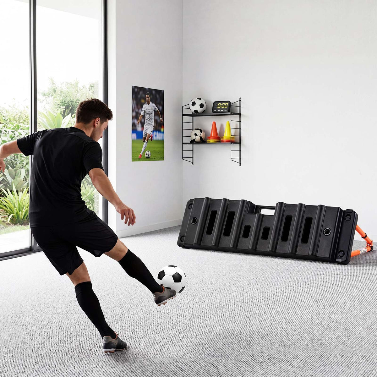 Soccer Rebounder Board, 95 x 25 cm Dual-Sided Soccer Rebound Wall, 4 Adjustable Angles, Portable Water-Fillable PE Kickback Trainer, Ground Stakes for Kids Adults, Passing & Shooting Practice